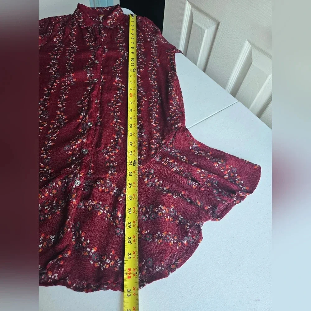 Free People Red Long Sleeve Dress Shirt with Bishop Sleeves size XS